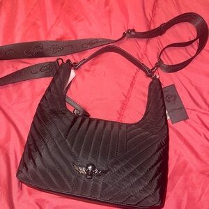 Ed Hardy Black Quilted Shoulder Bag with Adjustable Strap